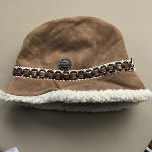 Brown Deerskin Trading Post Vintage  Sherpa Trim Bucket Hat Unisex